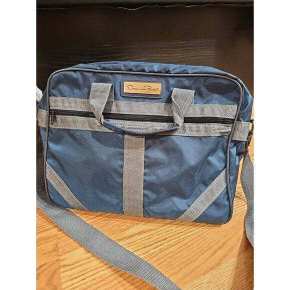 Oscar Dela Renta Canvas Travel Weekender Bag Blue Gold Gray Light - Picture 1 of 8